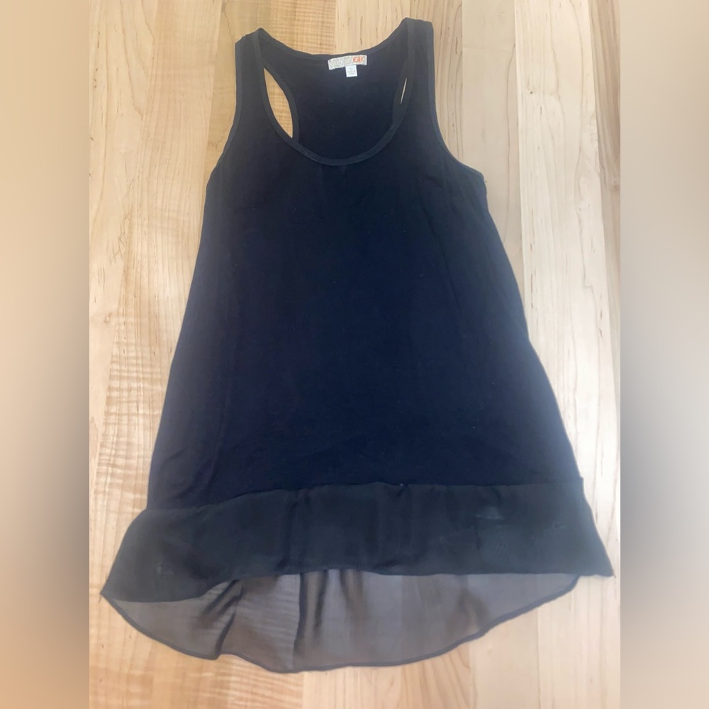 GB long black tank top with chiffon contrast sz small